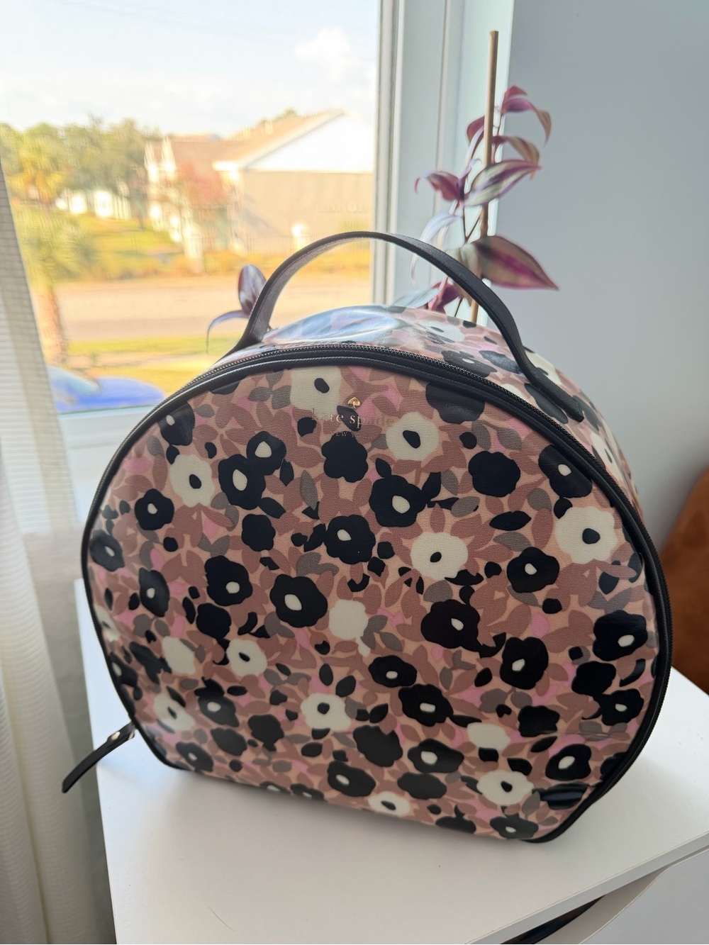 Kate Spade Pink and Black Floral Dome Cosmetic Case
